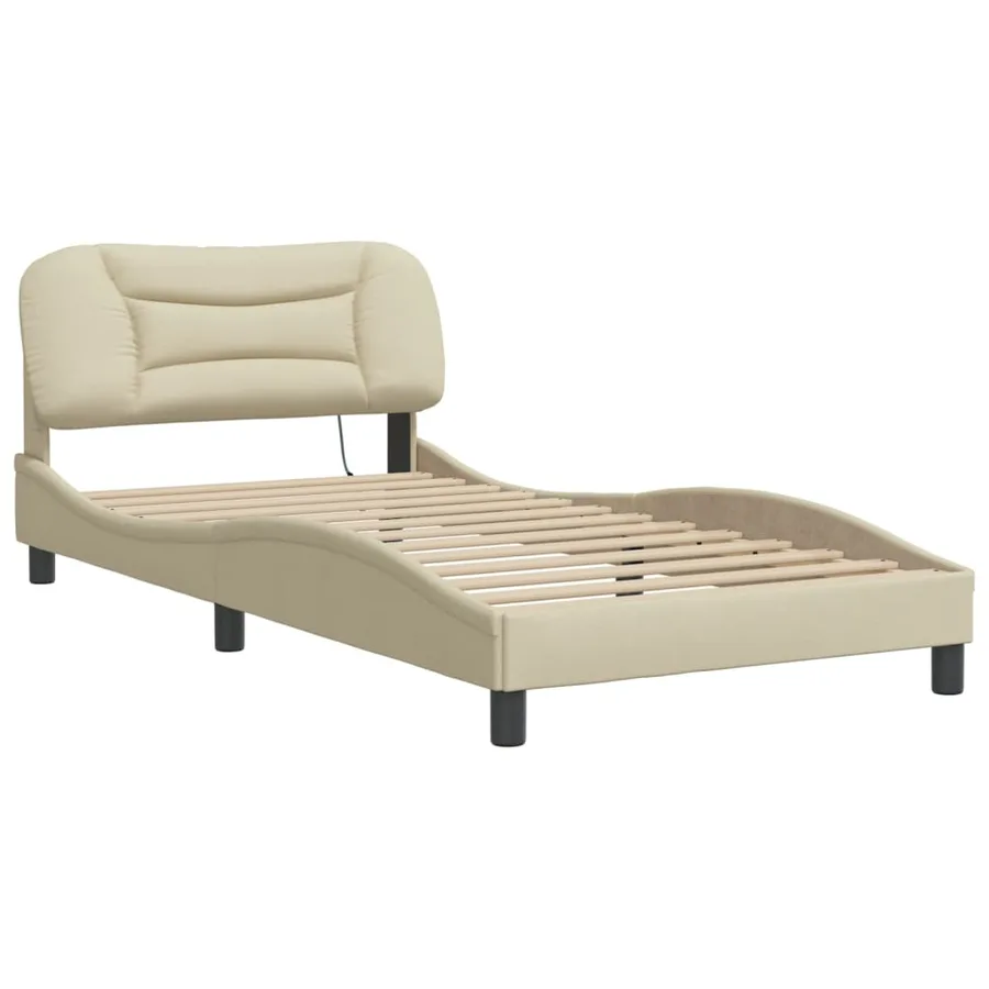 Cadre de lit avec LED sans matelas Hvar crème 100x200 cm tissu - 3