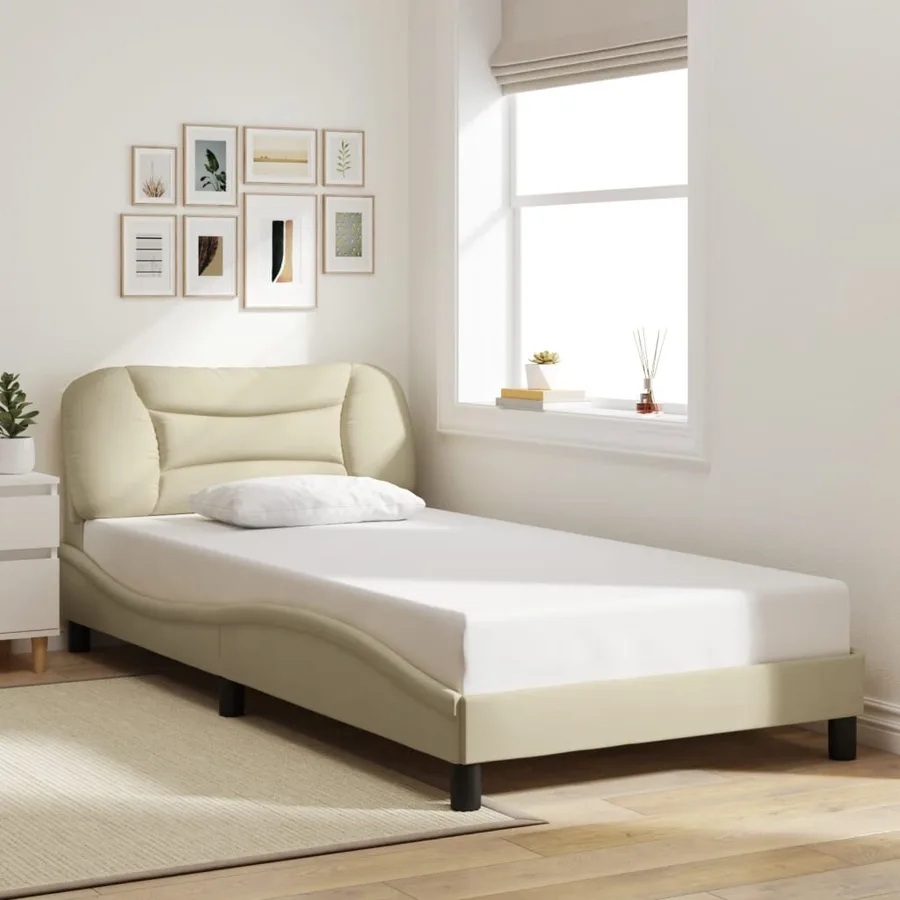 Cadre de lit avec LED sans matelas Hvar crème 100x200 cm tissu - 4