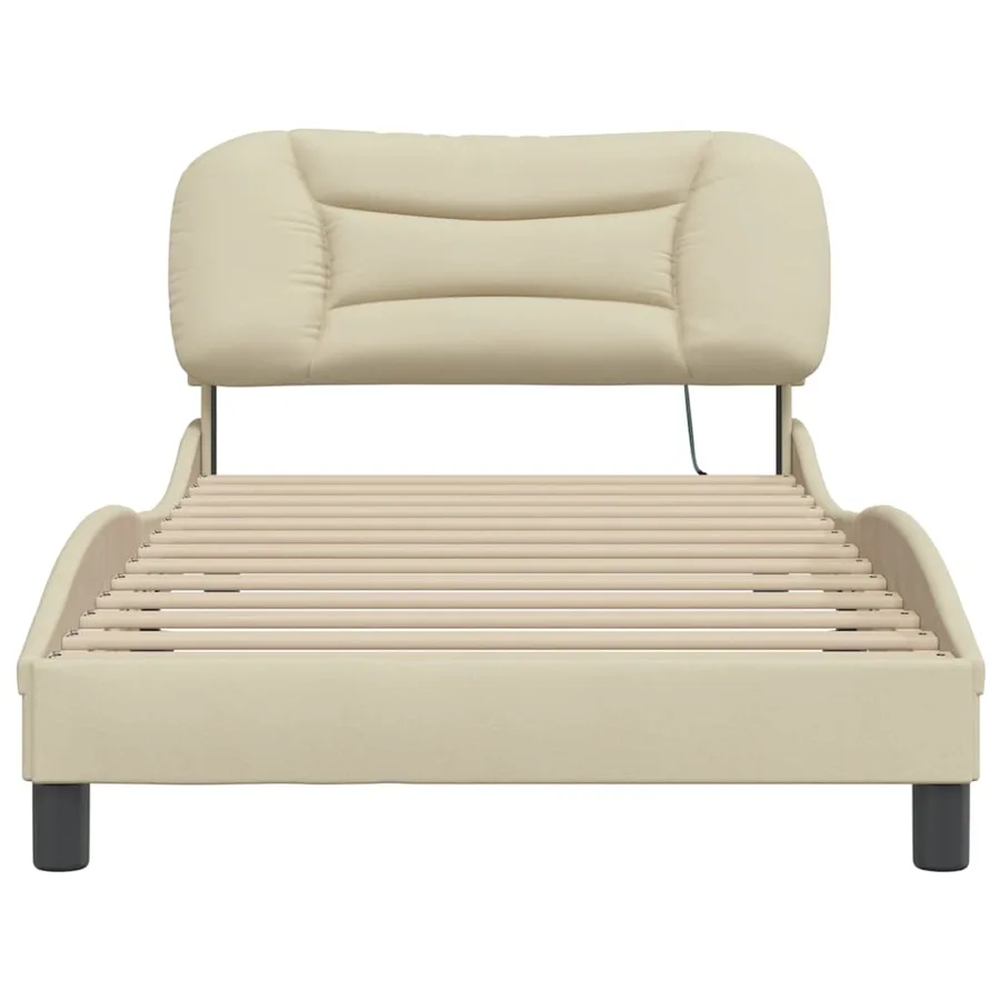 Cadre de lit avec LED sans matelas Hvar crème 100x200 cm tissu - 6