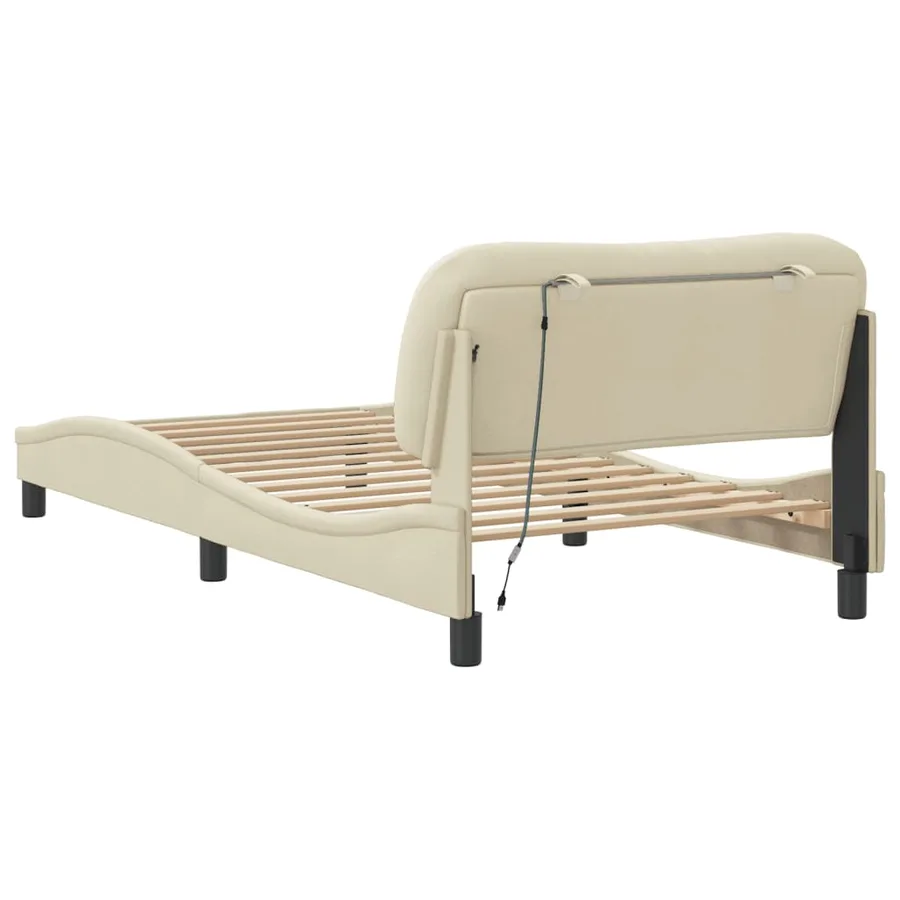 Cadre de lit avec LED sans matelas Hvar crème 100x200 cm tissu - 9