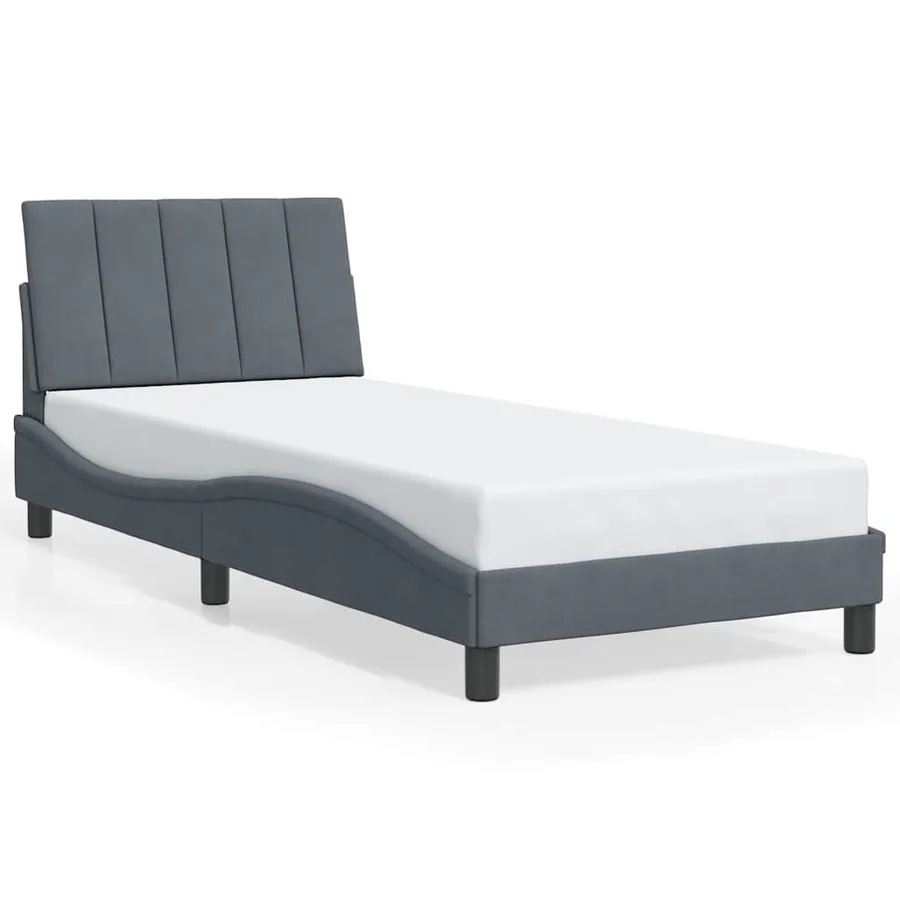 Cadre de lit sans matelas Hanko gris foncé 90x200 cm velours - 2