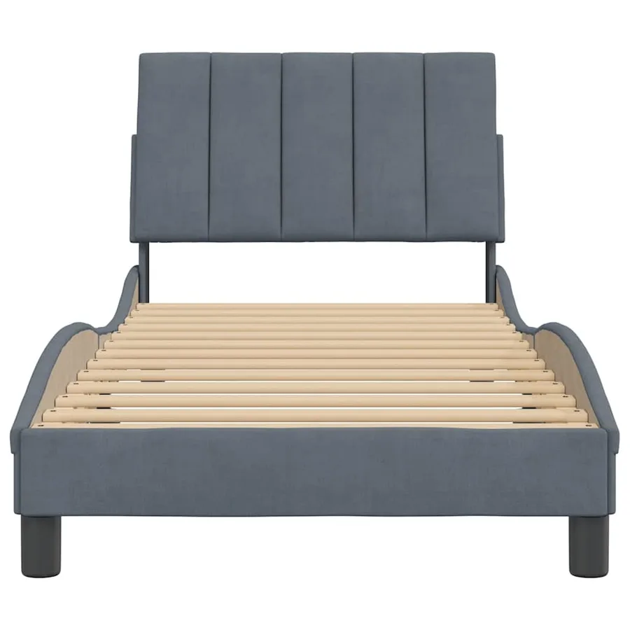 Cadre de lit sans matelas Hanko gris foncé 90x200 cm velours - 5