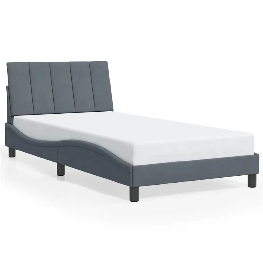 Cadre de lit sans matelas Hanko gris foncé 100x200 cm velours - 2