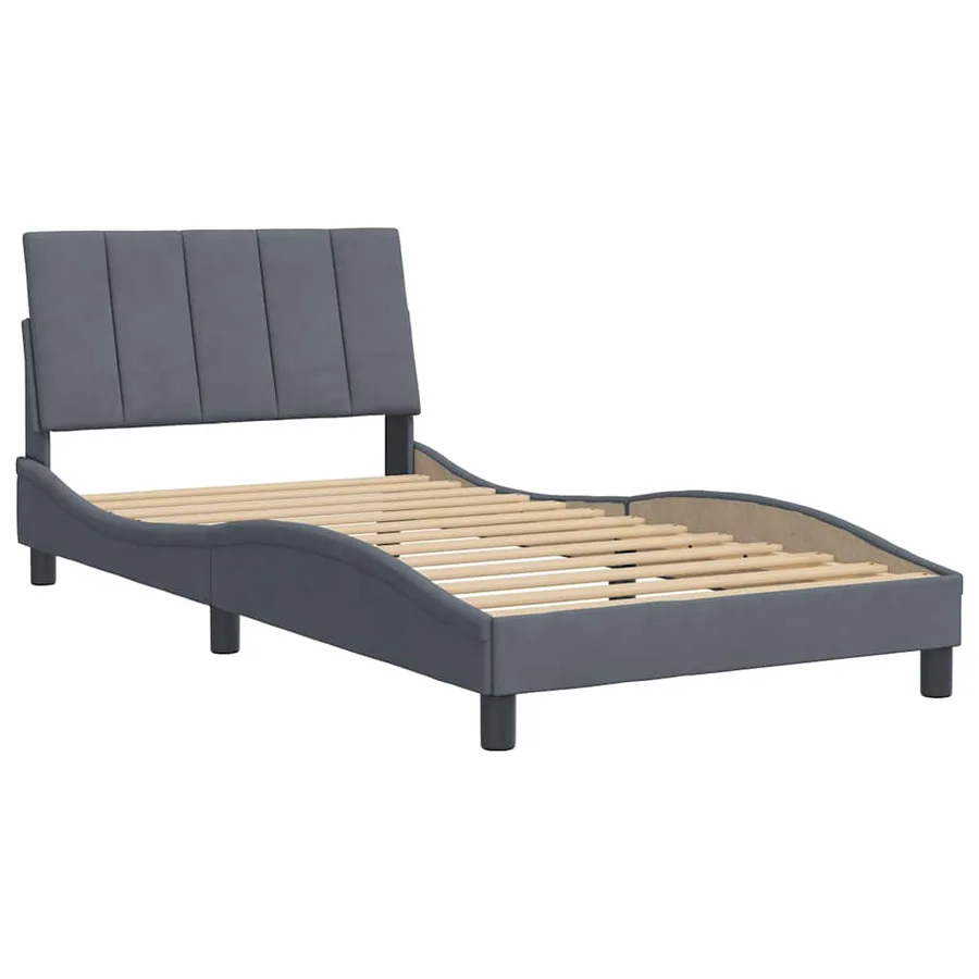Cadre de lit sans matelas Hanko gris foncé 100x200 cm velours - 3