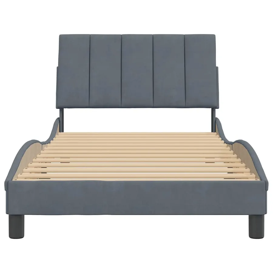Cadre de lit sans matelas Hanko gris foncé 100x200 cm velours - 5