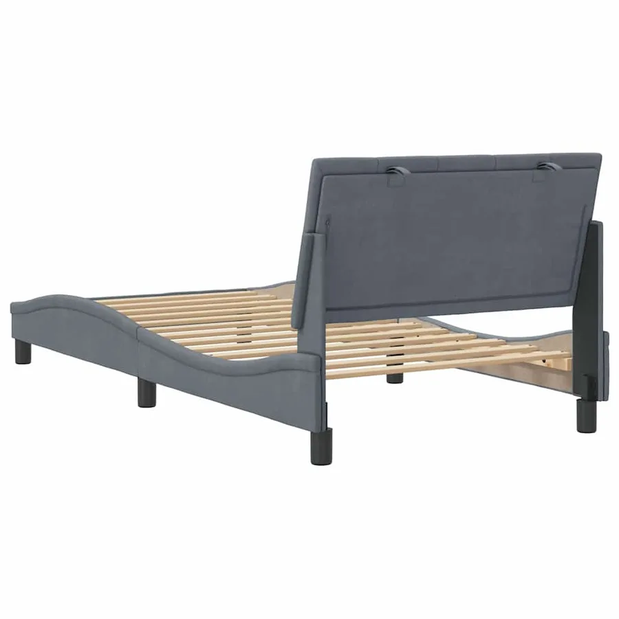 Cadre de lit sans matelas Hanko gris foncé 100x200 cm velours - 7