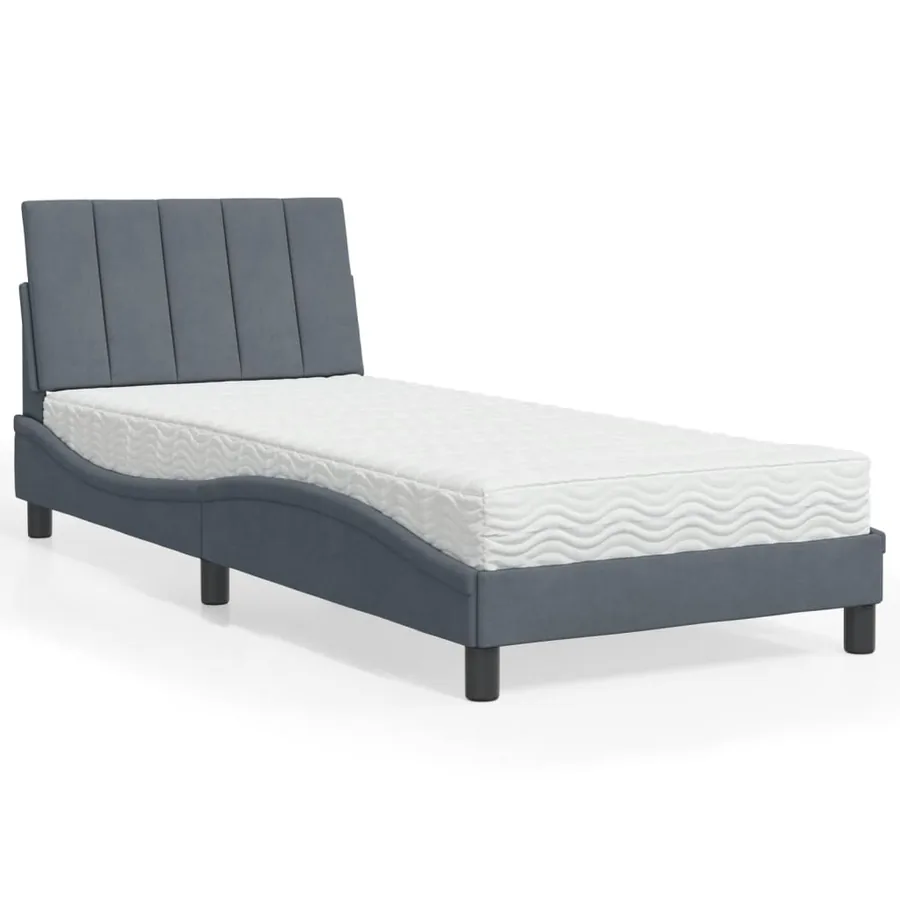 Lit avec matelas Hanko gris foncé 90x190 cm velours