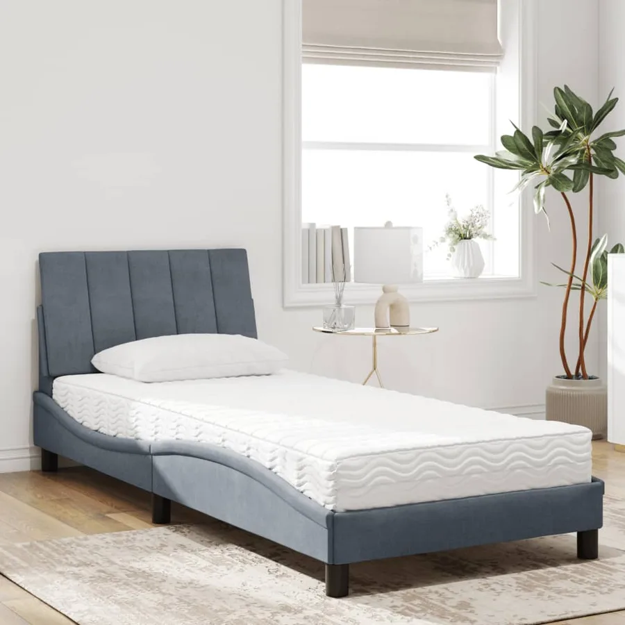 Lit avec matelas Hanko gris foncé 90x190 cm velours - 3