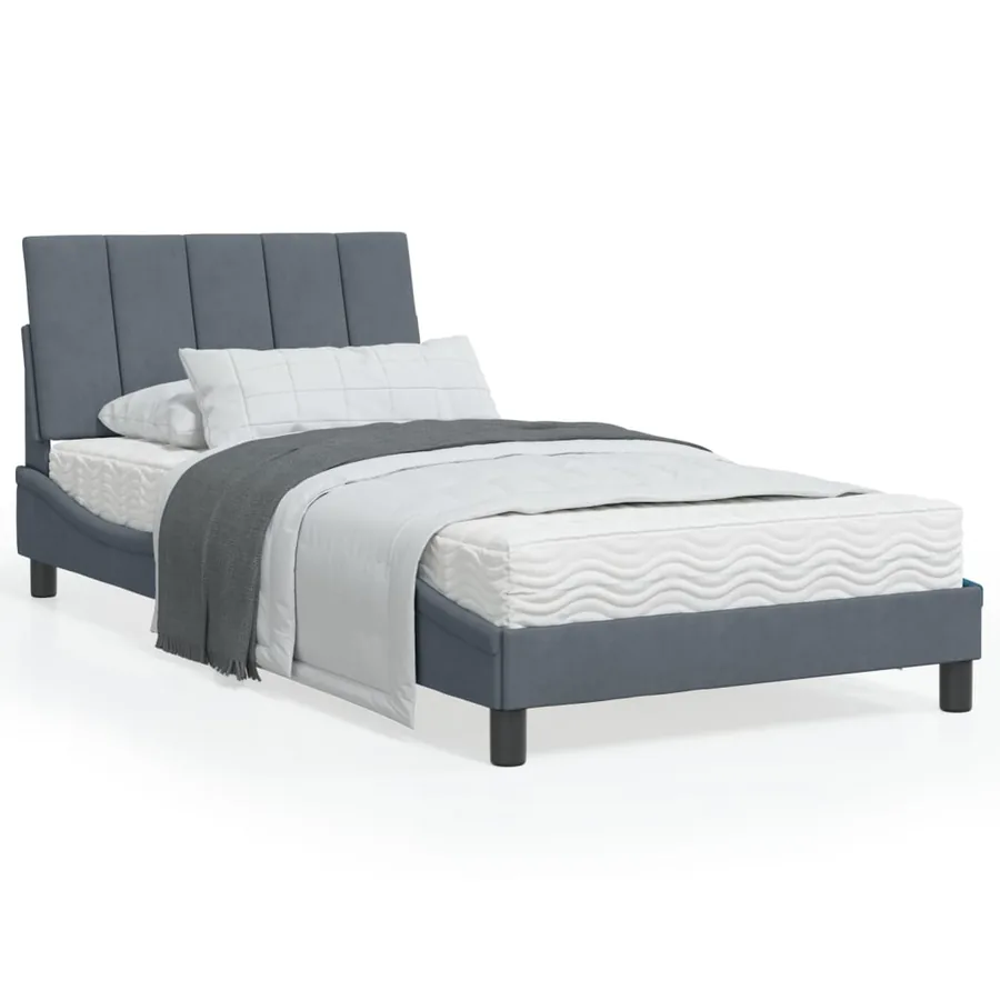 Lit avec matelas Hanko gris foncé 100x200 cm velours