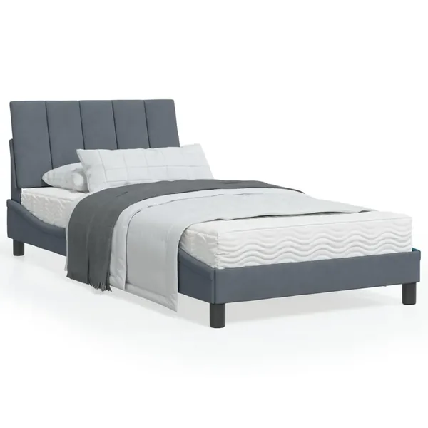 Lit avec matelas Hanko gris foncé 100x200 cm velours