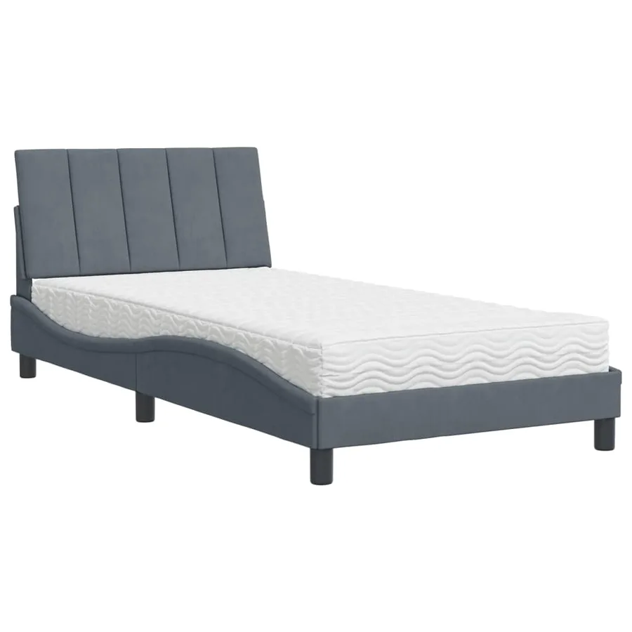 Lit avec matelas Hanko gris foncé 100x200 cm velours - 2