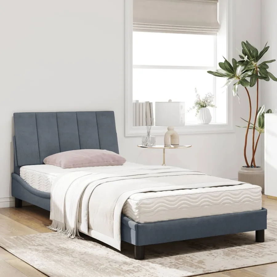 Lit avec matelas Hanko gris foncé 100x200 cm velours - 3