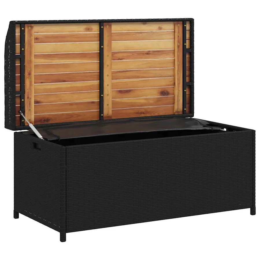 Banc de rangement noir résine tressée et bois d'acacia - 6