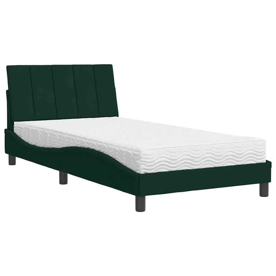 Lit avec matelas Hanko vert foncé 100x200 cm velours - 2