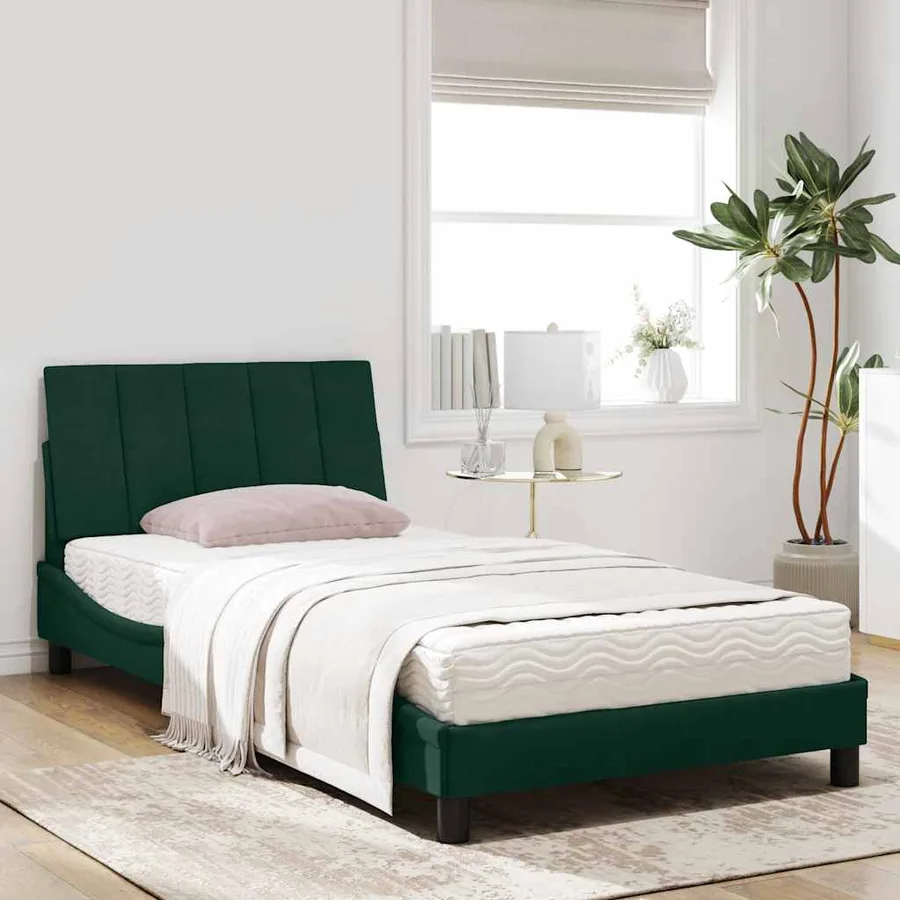Lit avec matelas Hanko vert foncé 100x200 cm velours - 3