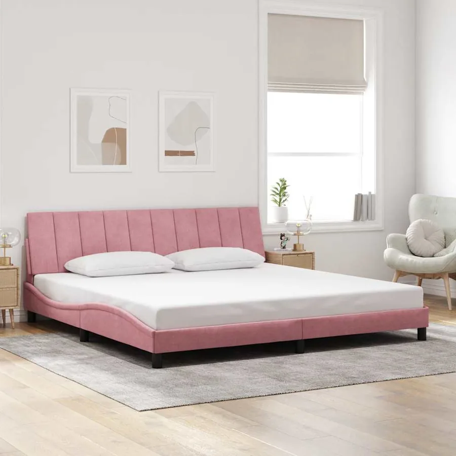 Cadre de lit sans matelas Hanko rose 200x200 cm velours