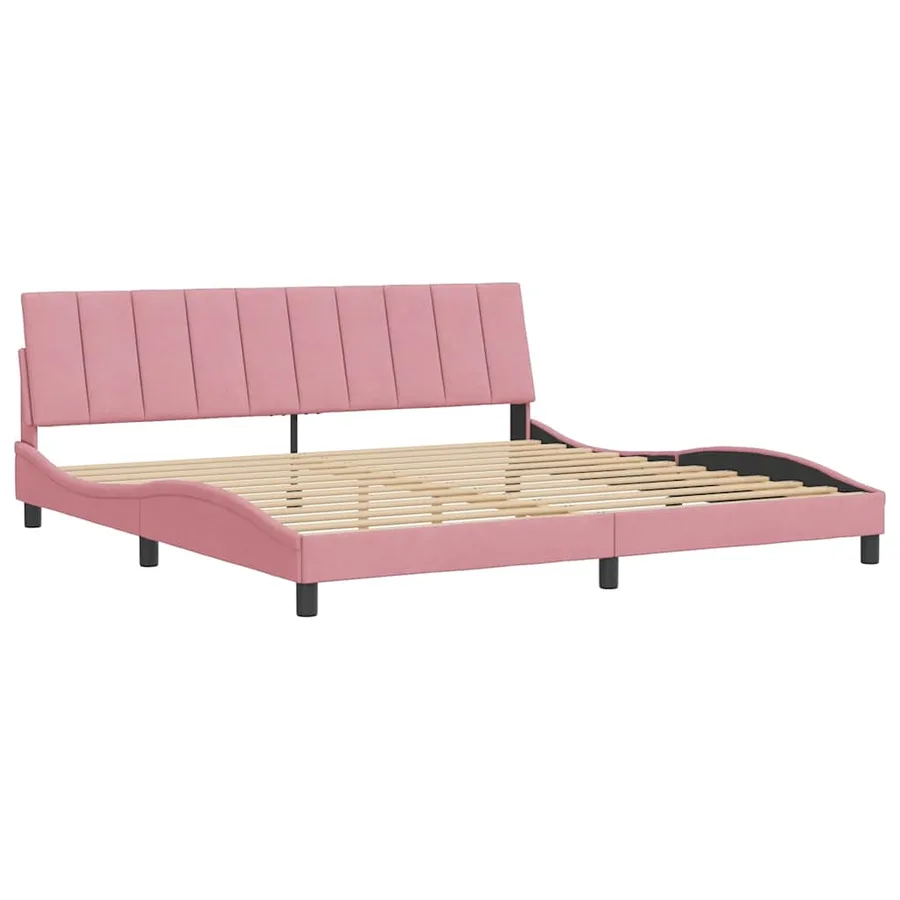 Cadre de lit sans matelas Hanko rose 200x200 cm velours - 3