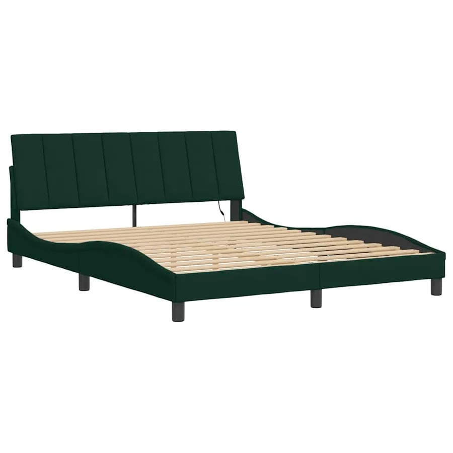 Cadre de lit avec LED sans matelas Hanko vert foncé 160x200 cm velours - 3