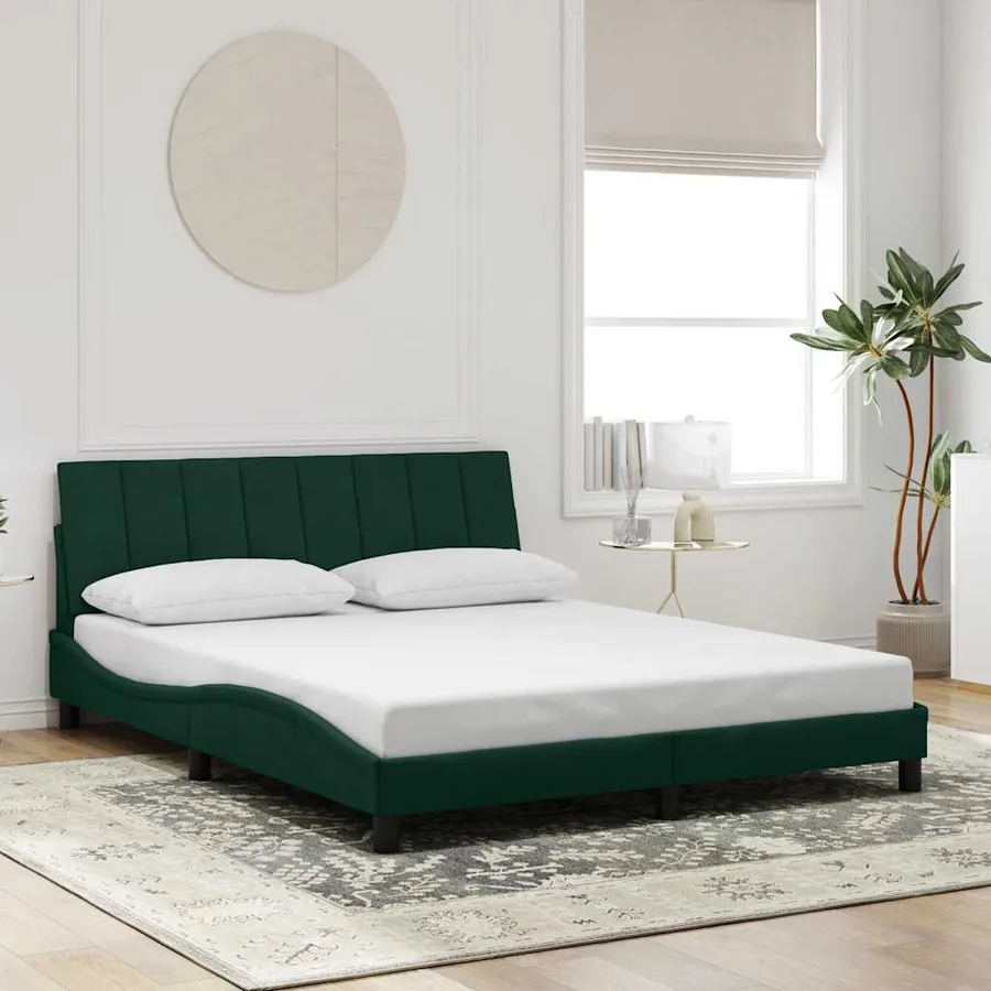 Cadre de lit avec LED sans matelas Hanko vert foncé 160x200 cm velours - 4