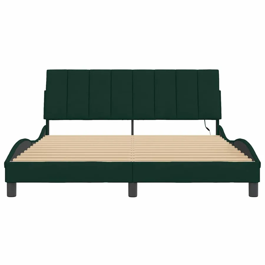 Cadre de lit avec LED sans matelas Hanko vert foncé 160x200 cm velours - 6