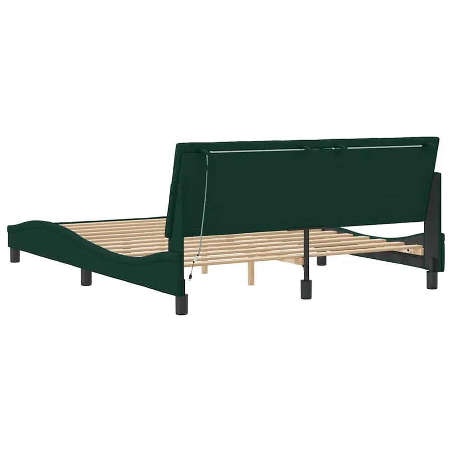 Cadre de lit avec LED sans matelas Hanko vert foncé 160x200 cm velours - 8