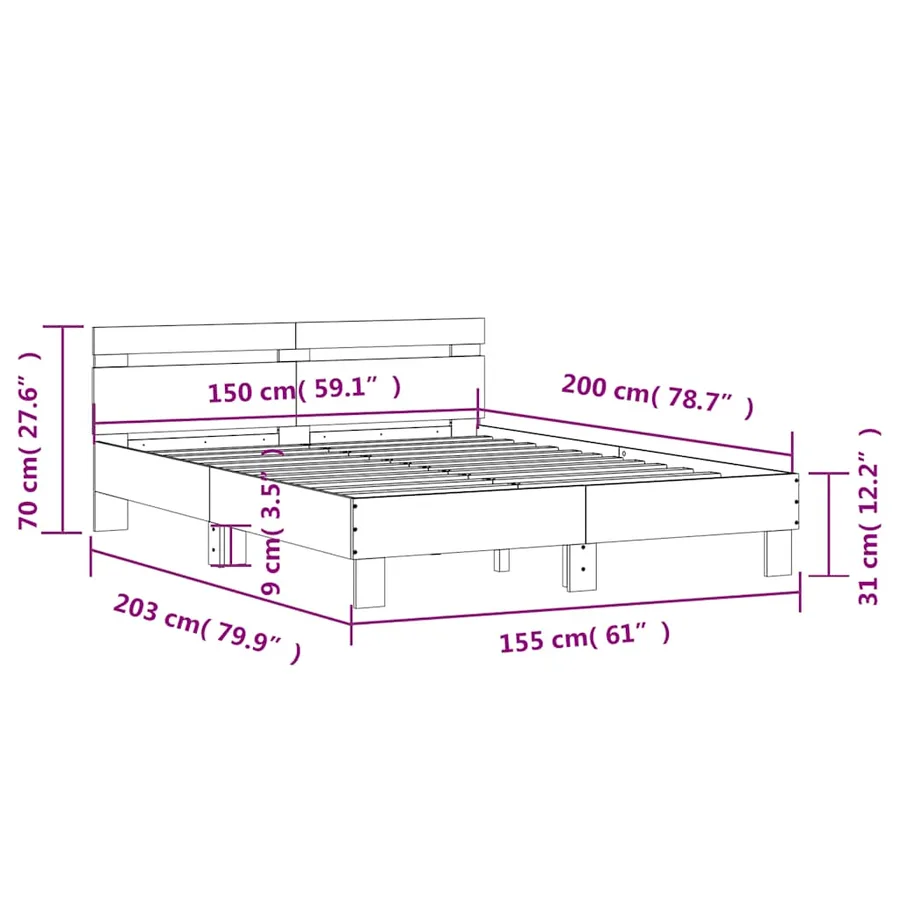 Cadre de lit sans matelas blanc 150x200 cm - 10
