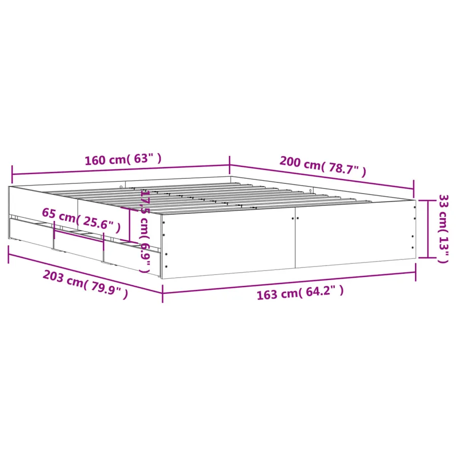 Cadre de lit avec tiroirs sans matelas blanc 160x200 cm - 11