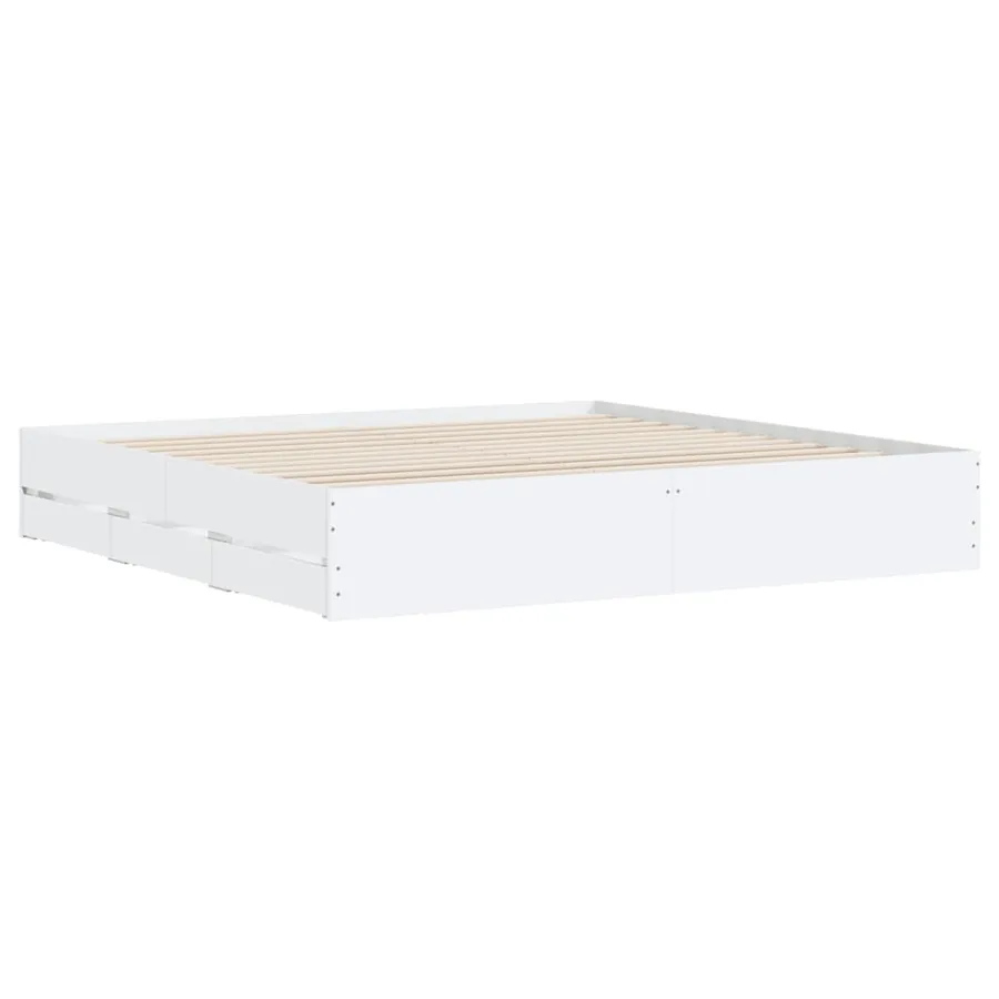 Cadre de lit avec tiroirs sans matelas blanc 160x200 cm - 4