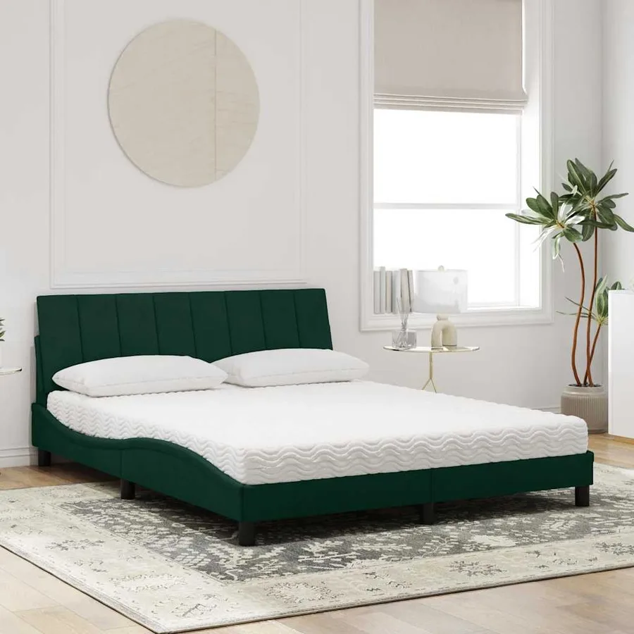 Lit avec matelas Hanko vert foncé 160x200 cm velours - 3