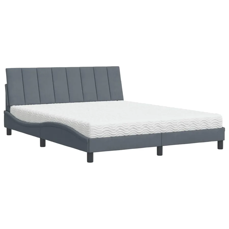 Lit avec matelas Hanko gris foncé 160x200 cm velours - 2