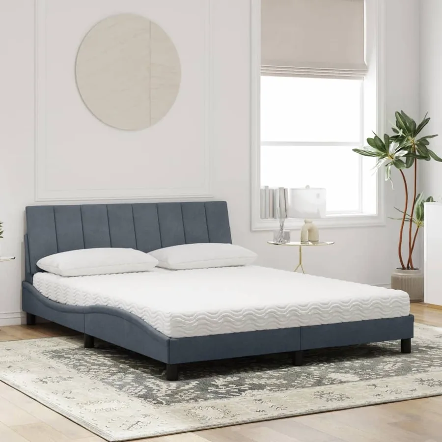 Lit avec matelas Hanko gris foncé 160x200 cm velours - 3