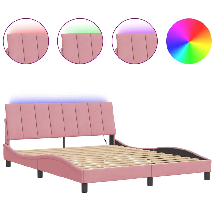 Cadre de lit avec LED sans matelas Hanko rose 160x200 cm velours - 2