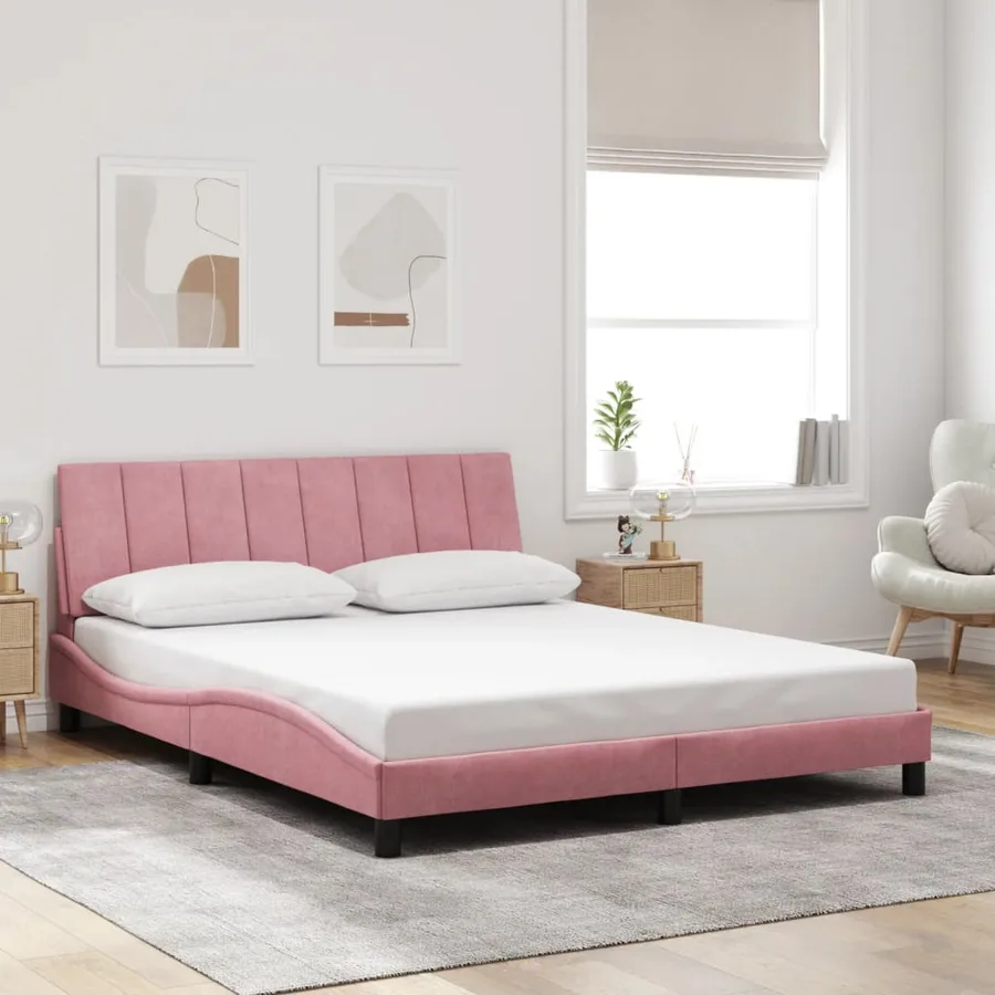 Cadre de lit avec LED sans matelas Hanko rose 160x200 cm velours - 4