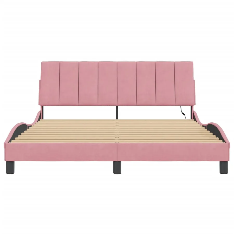 Cadre de lit avec LED sans matelas Hanko rose 160x200 cm velours - 6