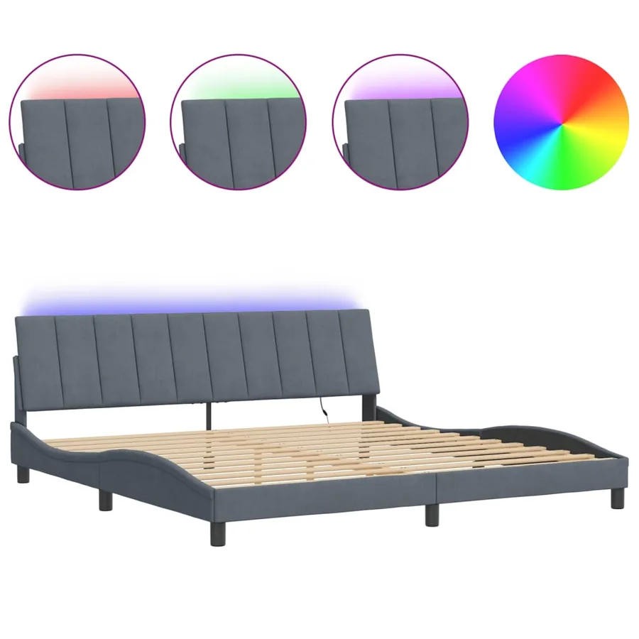 Cadre de lit avec LED sans matelas Hanko gris foncé 200x200 cm velours - 2