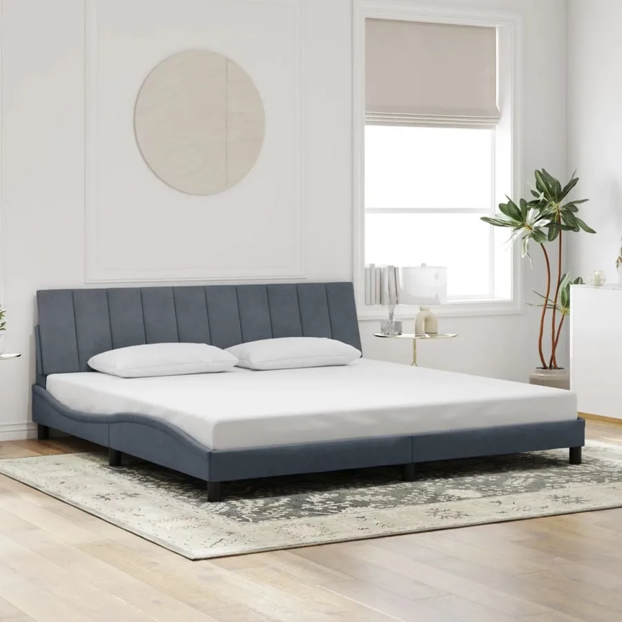 Cadre de lit avec LED sans matelas Hanko gris foncé 200x200 cm velours - 4