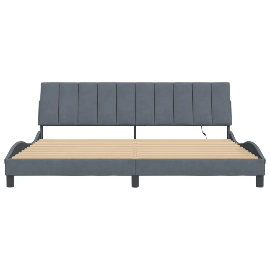 Cadre de lit avec LED sans matelas Hanko gris foncé 200x200 cm velours - 6