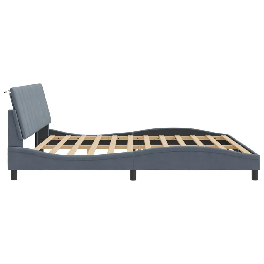 Cadre de lit avec LED sans matelas Hanko gris foncé 200x200 cm velours - 7
