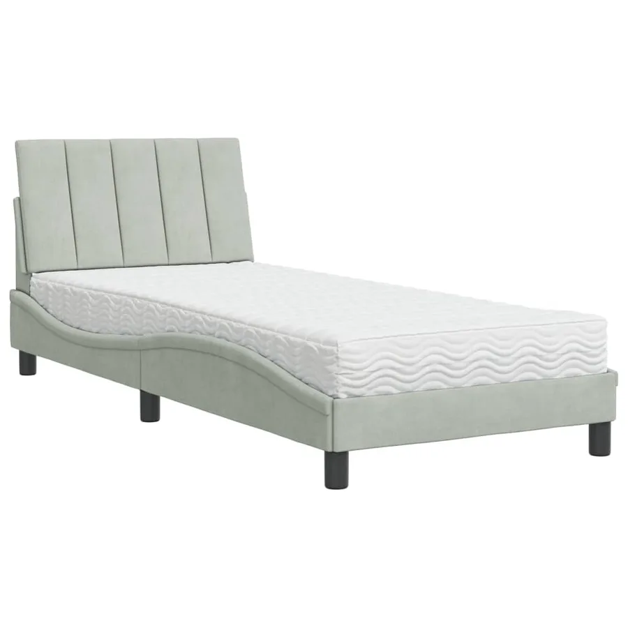 Lit avec matelas Hanko gris clair 90x200 cm velours - 2