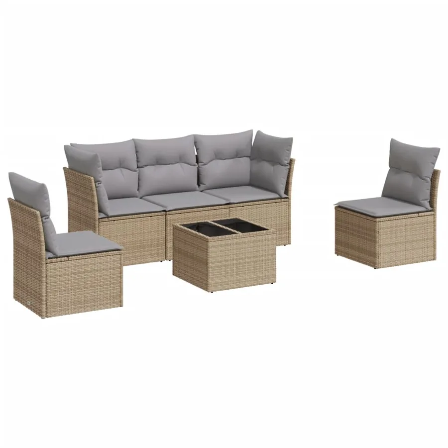 Salon de jardin avec coussins 6 pcs beige résine tressée - 2