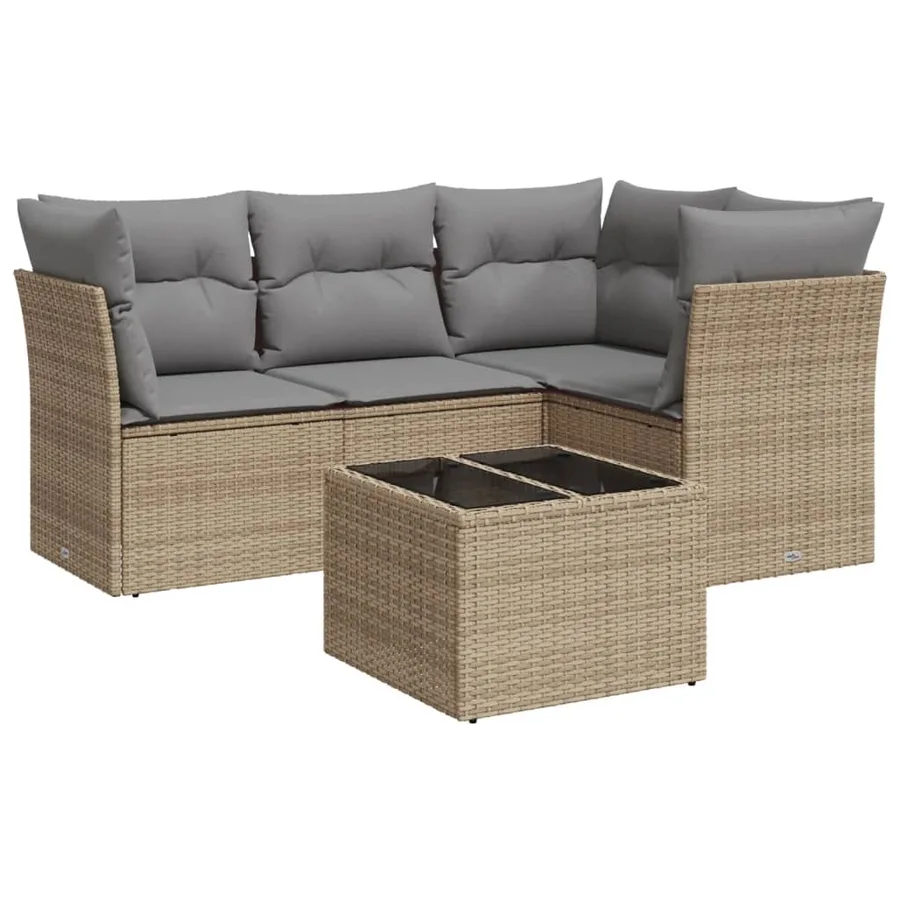 Salon de jardin avec coussins 5 pcs beige résine tressée - 2