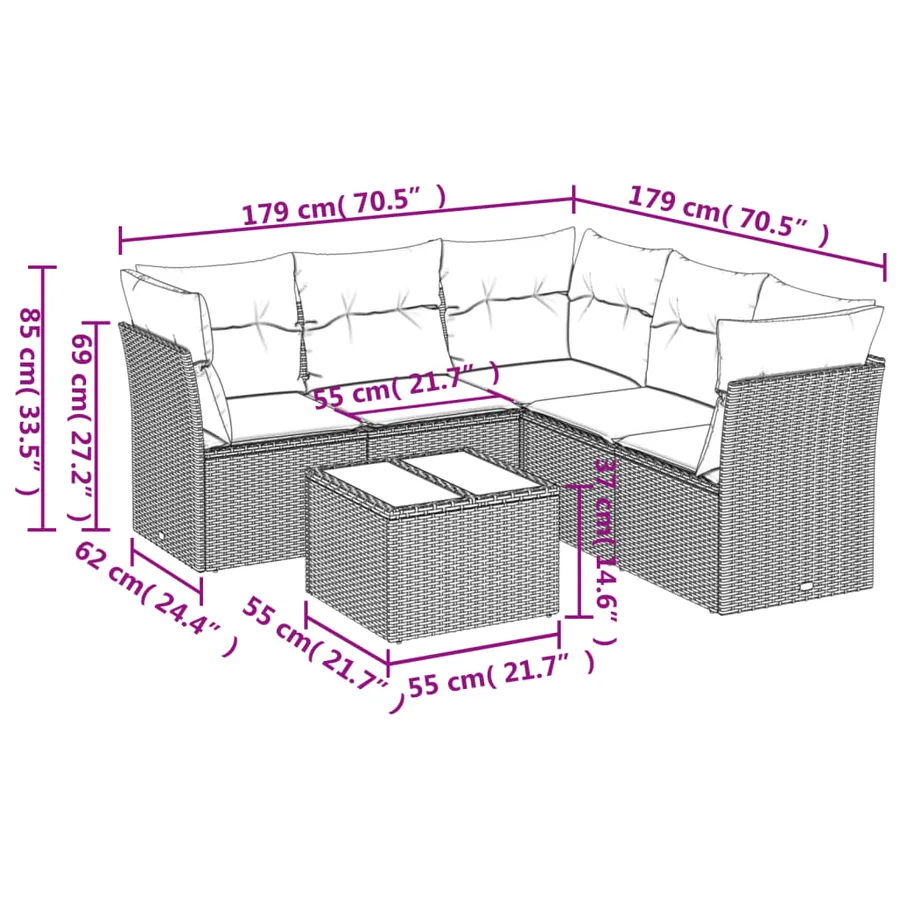 Salon de jardin avec coussins 6 pcs beige résine tressée - 3