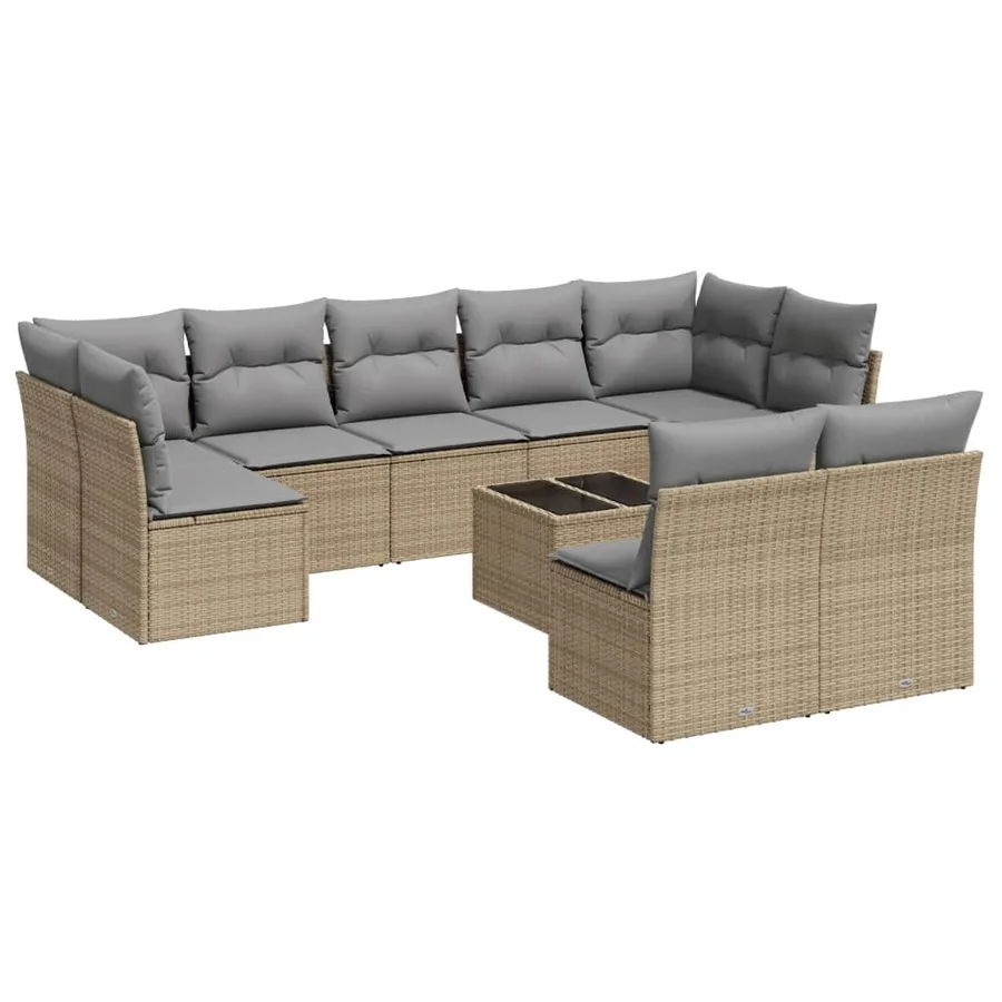 Salon de jardin avec coussins 10 pcs beige résine tressée - 2