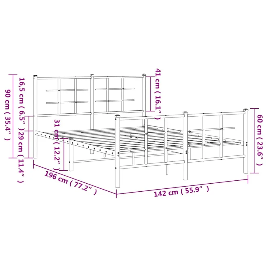 Cadre de lit métal sans matelas et pied de lit blanc 135x190 cm - 10