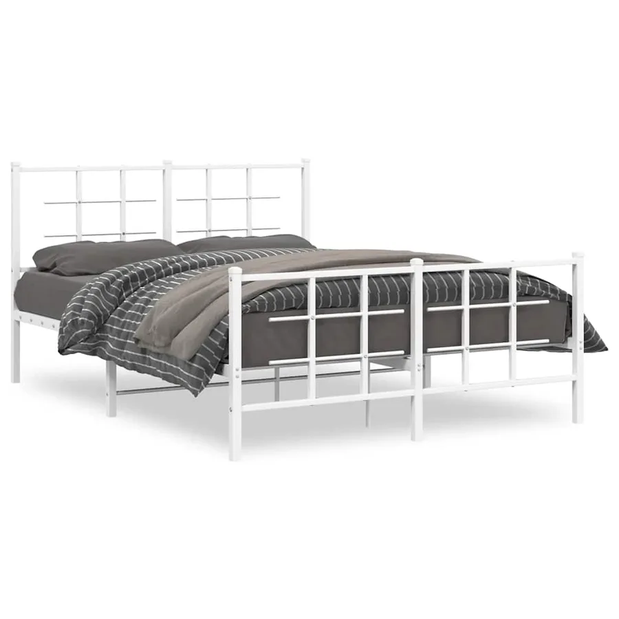Cadre de lit métal sans matelas et pied de lit blanc 135x190 cm - 2