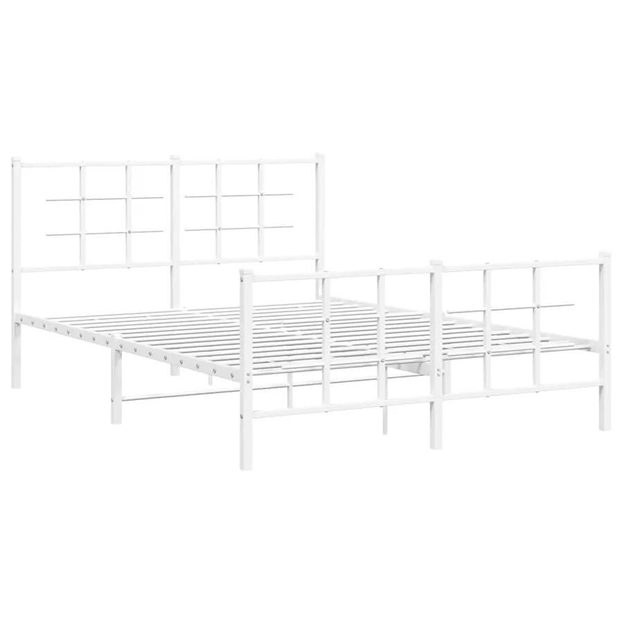 Cadre de lit métal sans matelas et pied de lit blanc 135x190 cm - 3