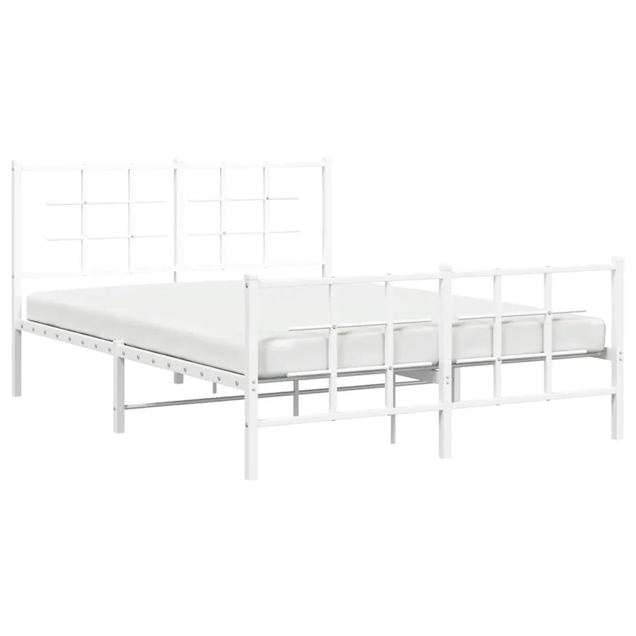 Cadre de lit métal sans matelas et pied de lit blanc 135x190 cm - 4