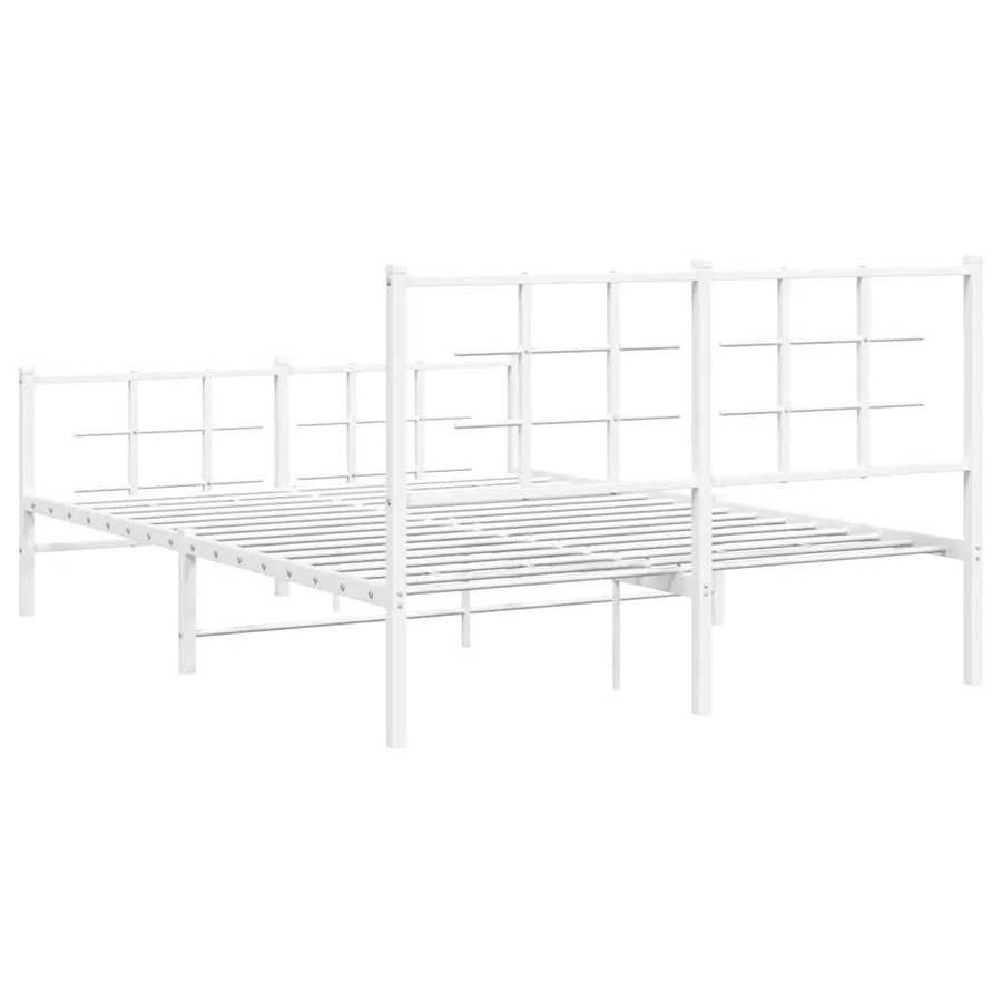 Cadre de lit métal sans matelas et pied de lit blanc 135x190 cm - 7