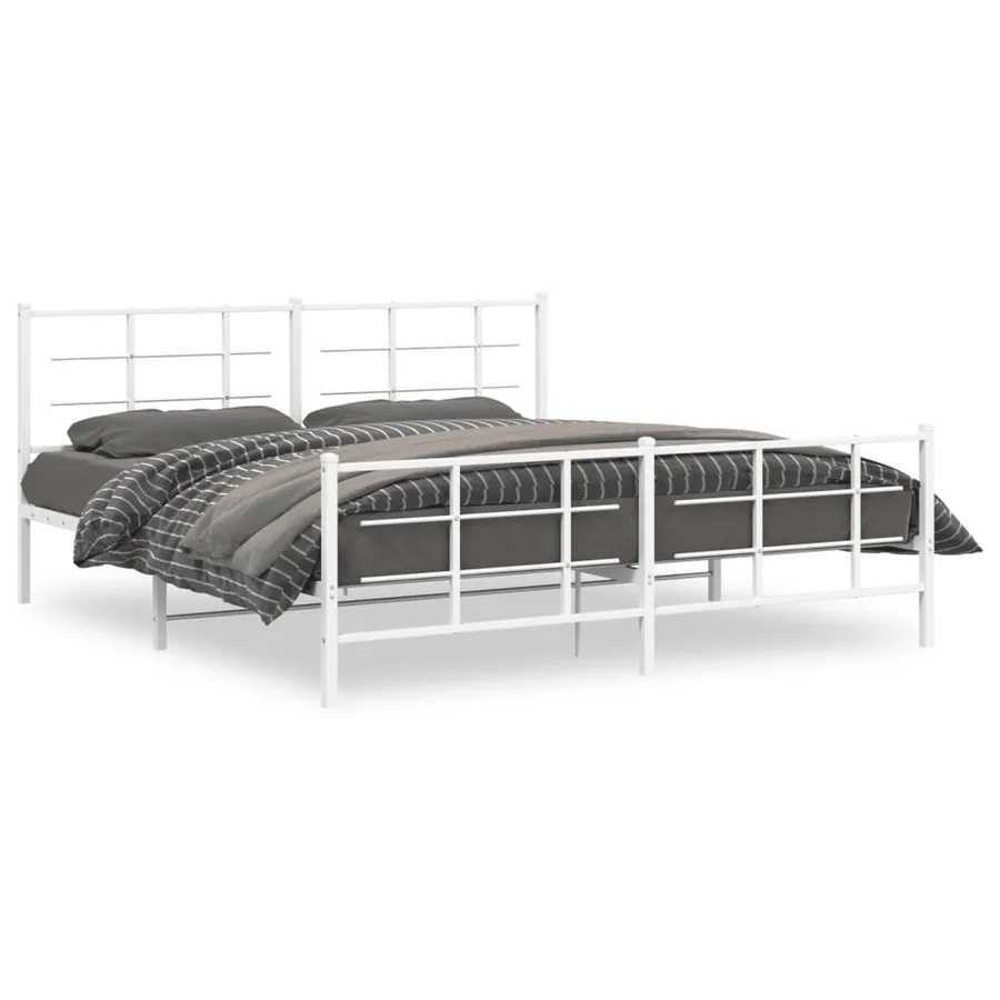 Cadre de lit métal sans matelas et pied de lit blanc 183x213 cm - 2