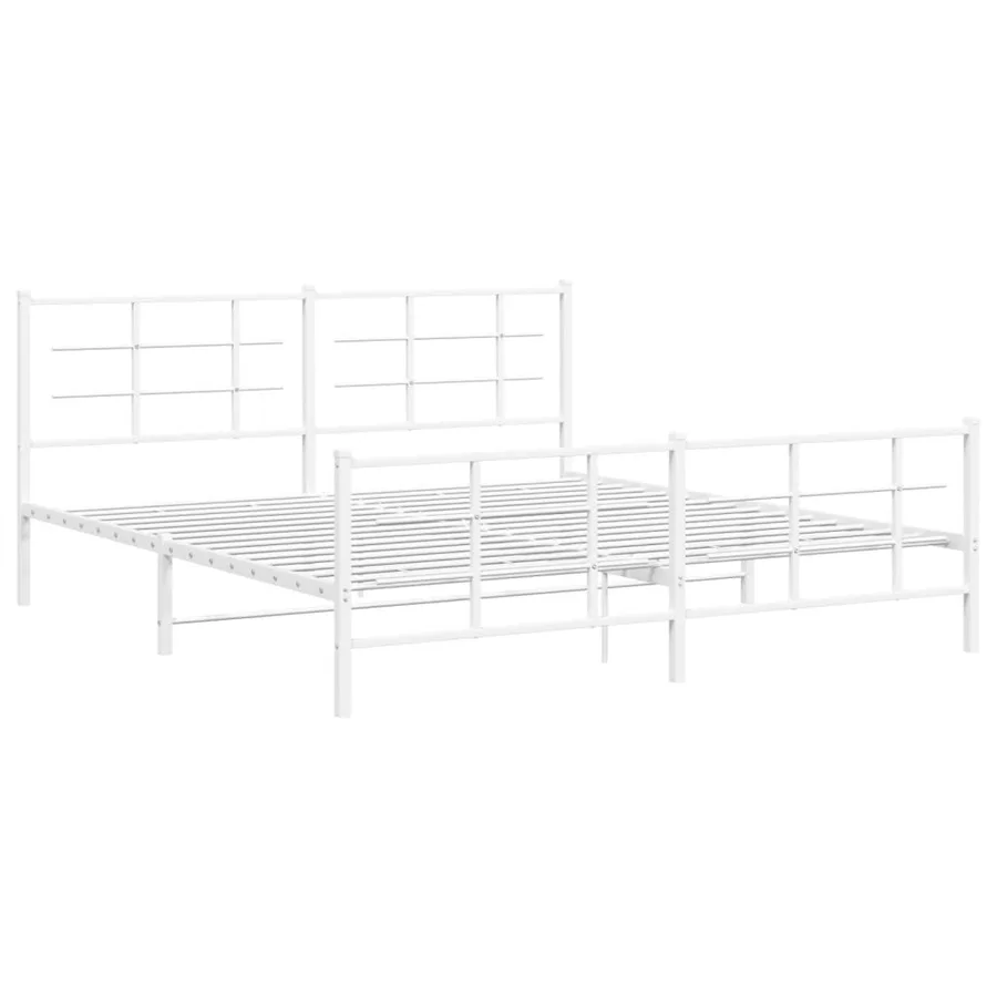 Cadre de lit métal sans matelas et pied de lit blanc 183x213 cm - 3